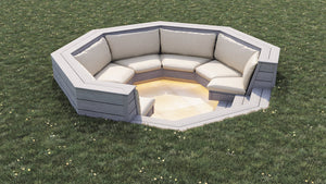 Luxxe™ Round Sunken Seating Area | Light Grey  OVAEDA® Composite Decking & Porcelain Paving   
