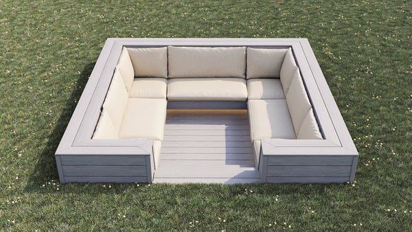 Luxxe™ Square Sunken Seating Area | Light Grey  OVAEDA® Composite Decking & Porcelain Paving with Composite Decking Floor -  