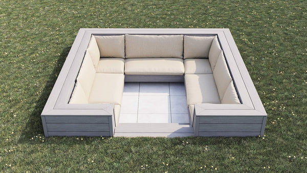 Luxxe™ Square Sunken Seating Area | Light Grey  OVAEDA® Composite Decking & Porcelain Paving   