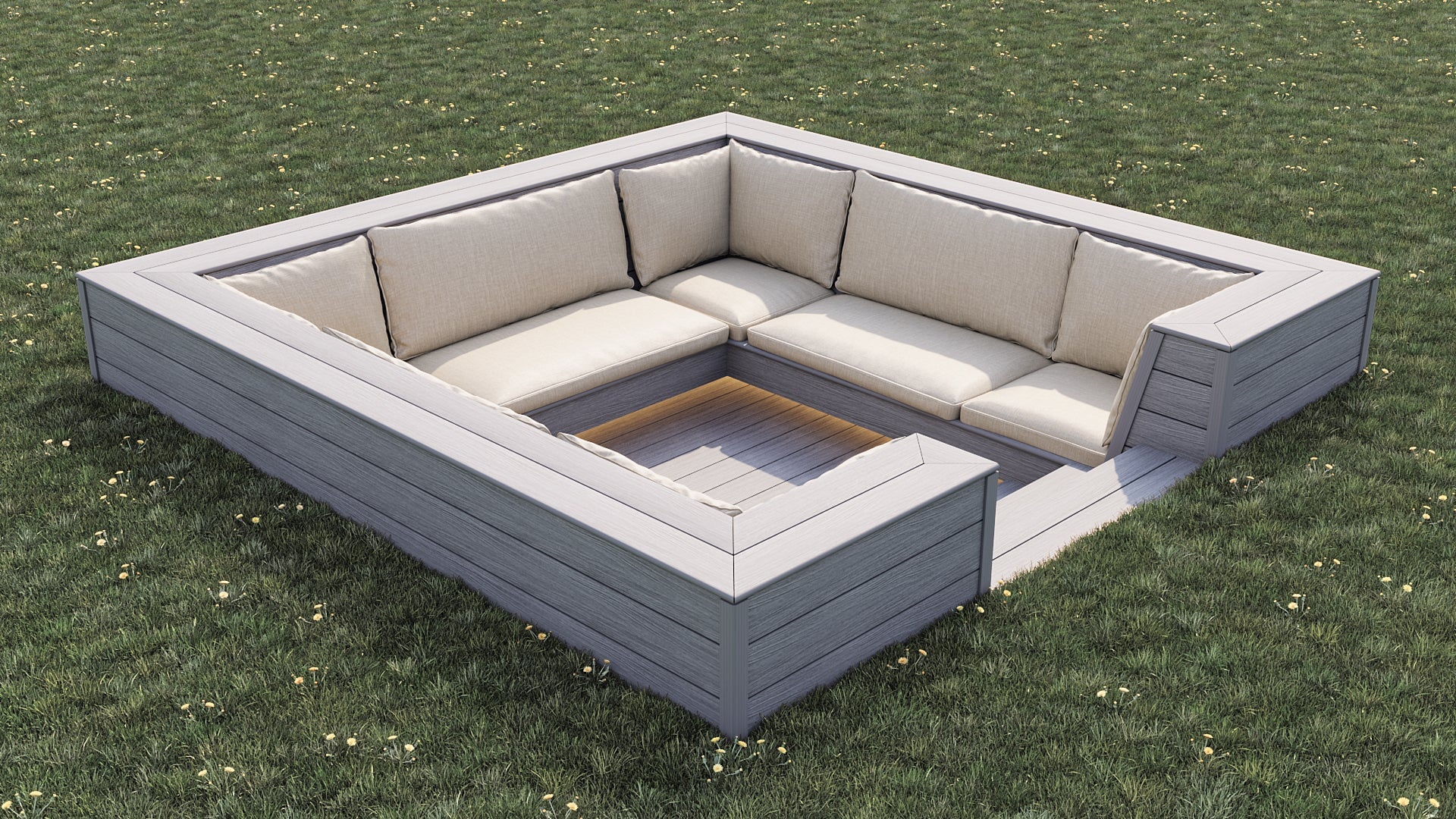 Luxxe™ Square Sunken Seating Area | Light Grey