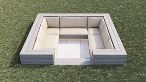 Luxxe™ Square Sunken Seating Area | Light Grey  OVAEDA® Composite Decking & Porcelain Paving with Porcelain Paving Floor -  