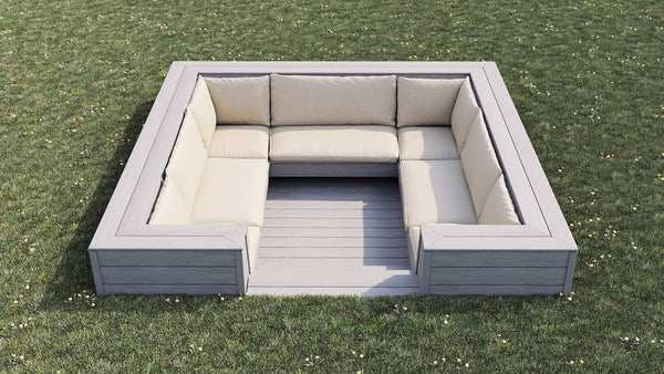 Luxxe™ Square Sunken Seating Area | Light Grey  OVAEDA® Composite Decking & Porcelain Paving   