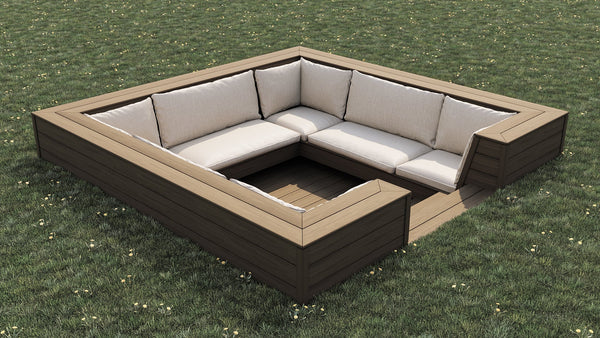 Luxxe™ Square Sunken Seating Area | Natural Brown  OVAEDA® Composite Decking & Porcelain Paving   