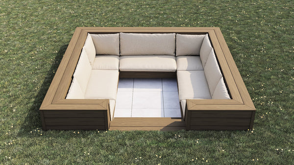 Luxxe™ Square Sunken Seating Area | Natural Brown  OVAEDA® Composite Decking & Porcelain Paving with Porcelain Paving Floor -  