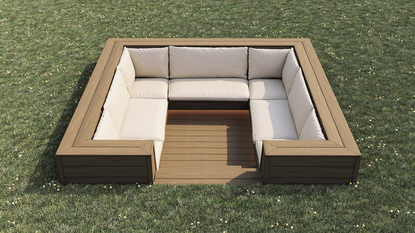 Luxxe™ Square Sunken Seating Area | Natural Brown  OVAEDA® Composite Decking & Porcelain Paving with Composite Decking Floor -  