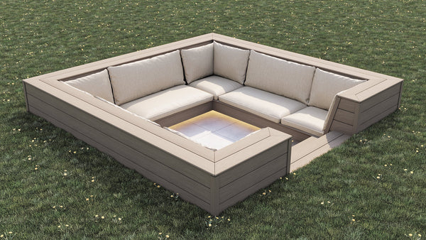 Luxxe™ Square Sunken Seating Area | Natural Grey  OVAEDA® Composite Decking & Porcelain Paving with Porcelain Paving Floor -  