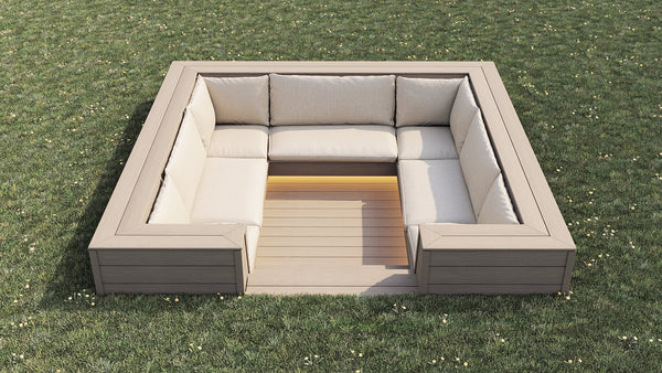 Luxxe™ Square Sunken Seating Area | Natural Grey  OVAEDA® Composite Decking & Porcelain Paving   