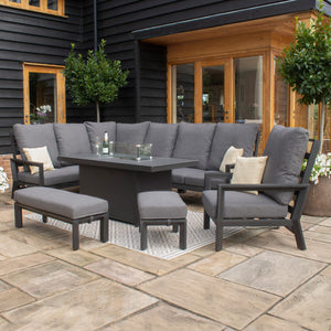 Manhattan Reclining Corner Dining Set with Fire Pit and Armchair
(includes 1x footstool, 1x bench) | Charcoal  Maze   