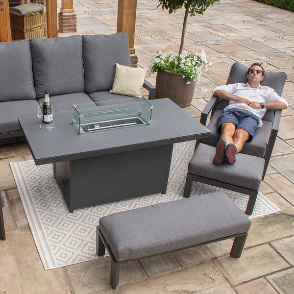Manhattan Reclining Corner Dining Set with Fire Pit and Armchair
(includes 1x footstool, 1x bench) | Charcoal  Maze   