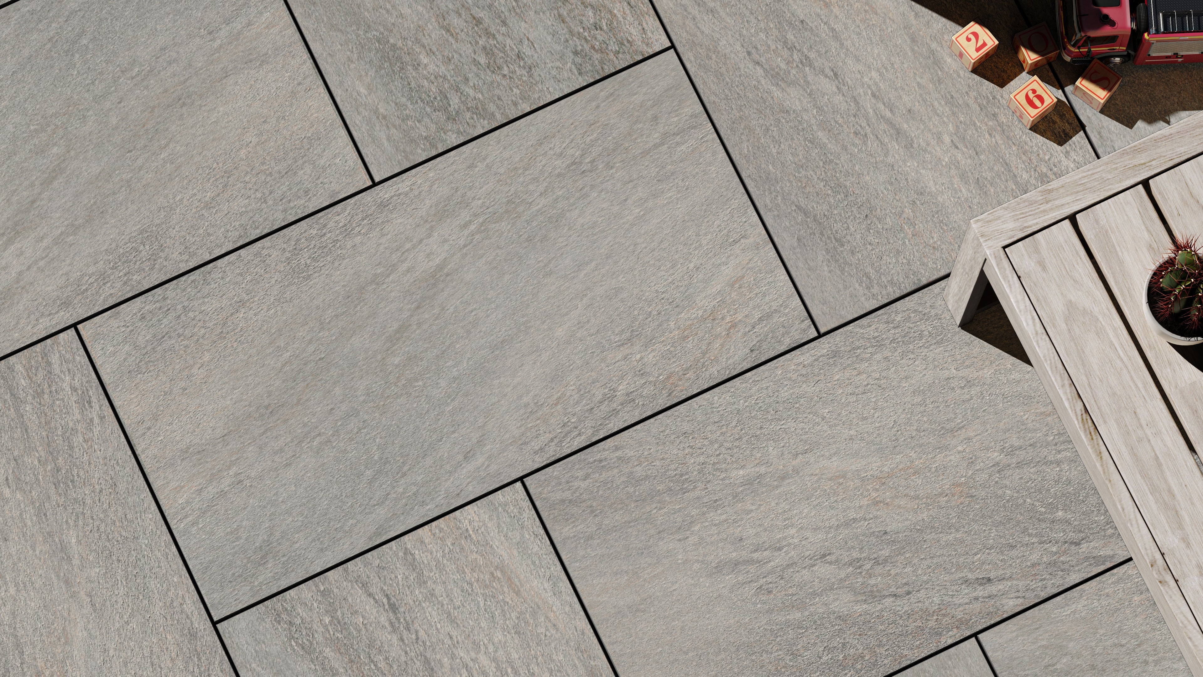 Millden™ | Light Grey Stone Effect Porcelain Paving Tiles (45x90x2cm)