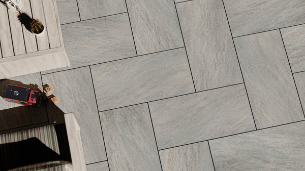Millden™ | Light Grey Stone Effect Porcelain Paving Tiles (45x90x2cm)  Tilespace   