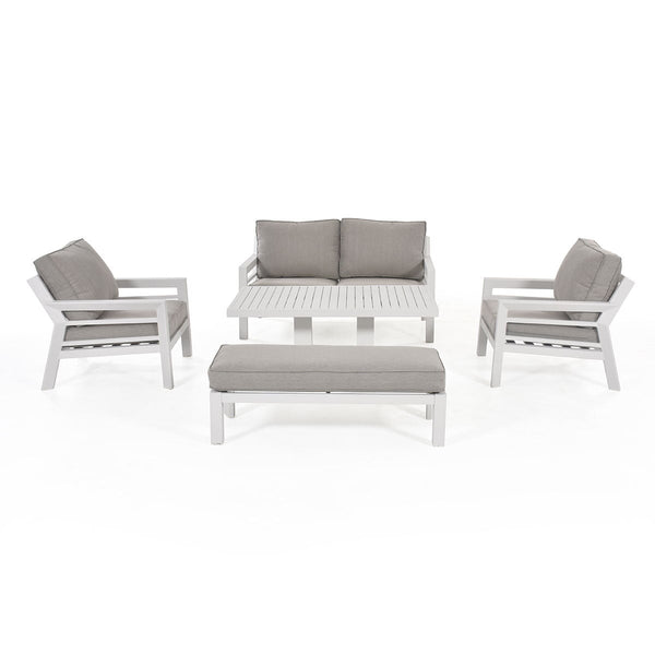 New York 2 Seat Sofa Set with Rising Table 
(130 x 75cm table) | White Frame / Oatmeal cushions  Maze   