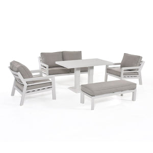 New York 2 Seat Sofa Set with Rising Table 
(130 x 75cm table) | White Frame / Oatmeal cushions  Maze   