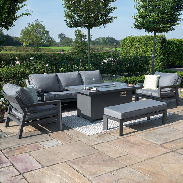 New York 3 Seat Sofa Dining Set with Fire Pit Table | Grey