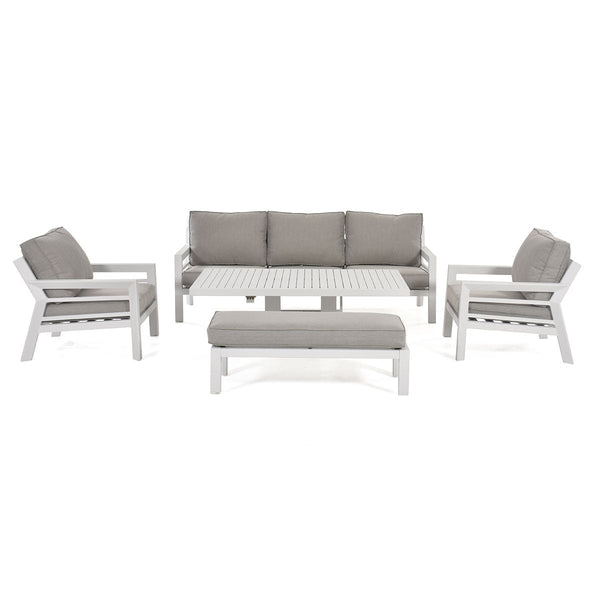 New York 3 Seat Sofa Set with Rising Table (150x90cm table) | White Frame / Oatmeal cushions