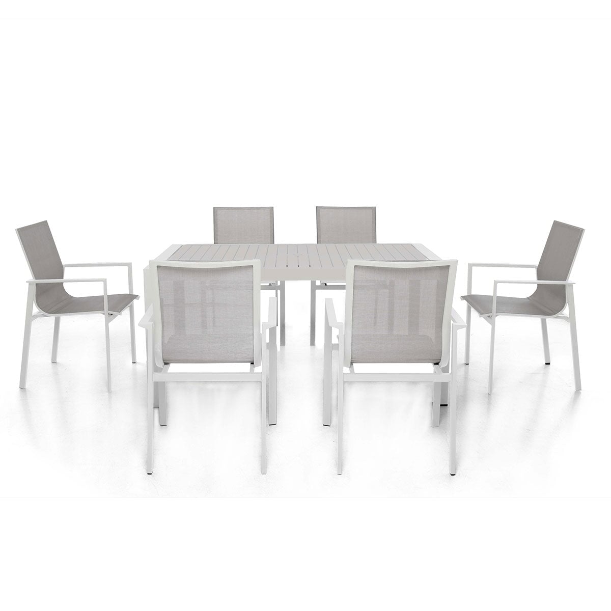 New York 6 Seat Rectangular Dining | White Frame / Oatmeal cushions