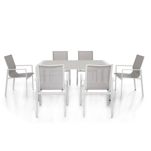 New York 6 Seat Rectangular Dining | White Frame / Oatmeal cushions  Maze   