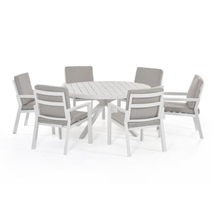 New York 6 Seat Round Dining Set
 | White Frame / Oatmeal cushions  Maze   