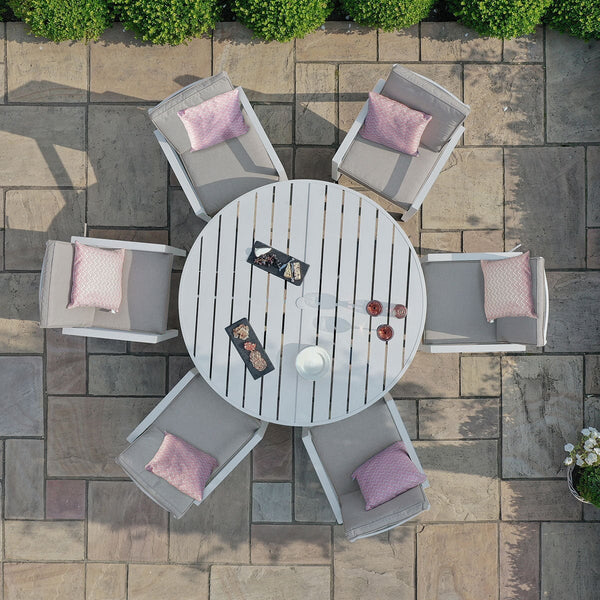 New York 6 Seat Round Dining Set
 | White Frame / Oatmeal cushions  Maze   