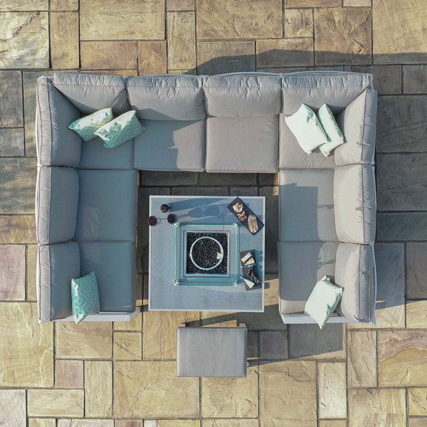 New York U-Shaped Sofa Set with Firepit Table
(105 x 105cm table) | White Frame / Oatmeal cushions  Maze   