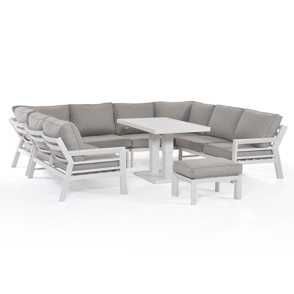 New York U-Shaped Sofa Set with Rising Table (130 x 75cm table) | White Frame / Oatmeal cushions  Maze   