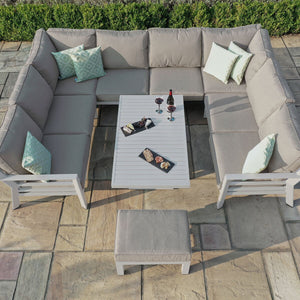 New York U-Shaped Sofa Set with Rising Table (130 x 75cm table) | White Frame / Oatmeal cushions