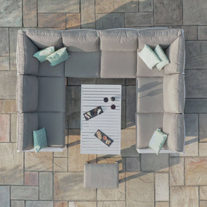 New York U-Shaped Sofa Set with Rising Table (130 x 75cm table) | White Frame / Oatmeal cushions  Maze   