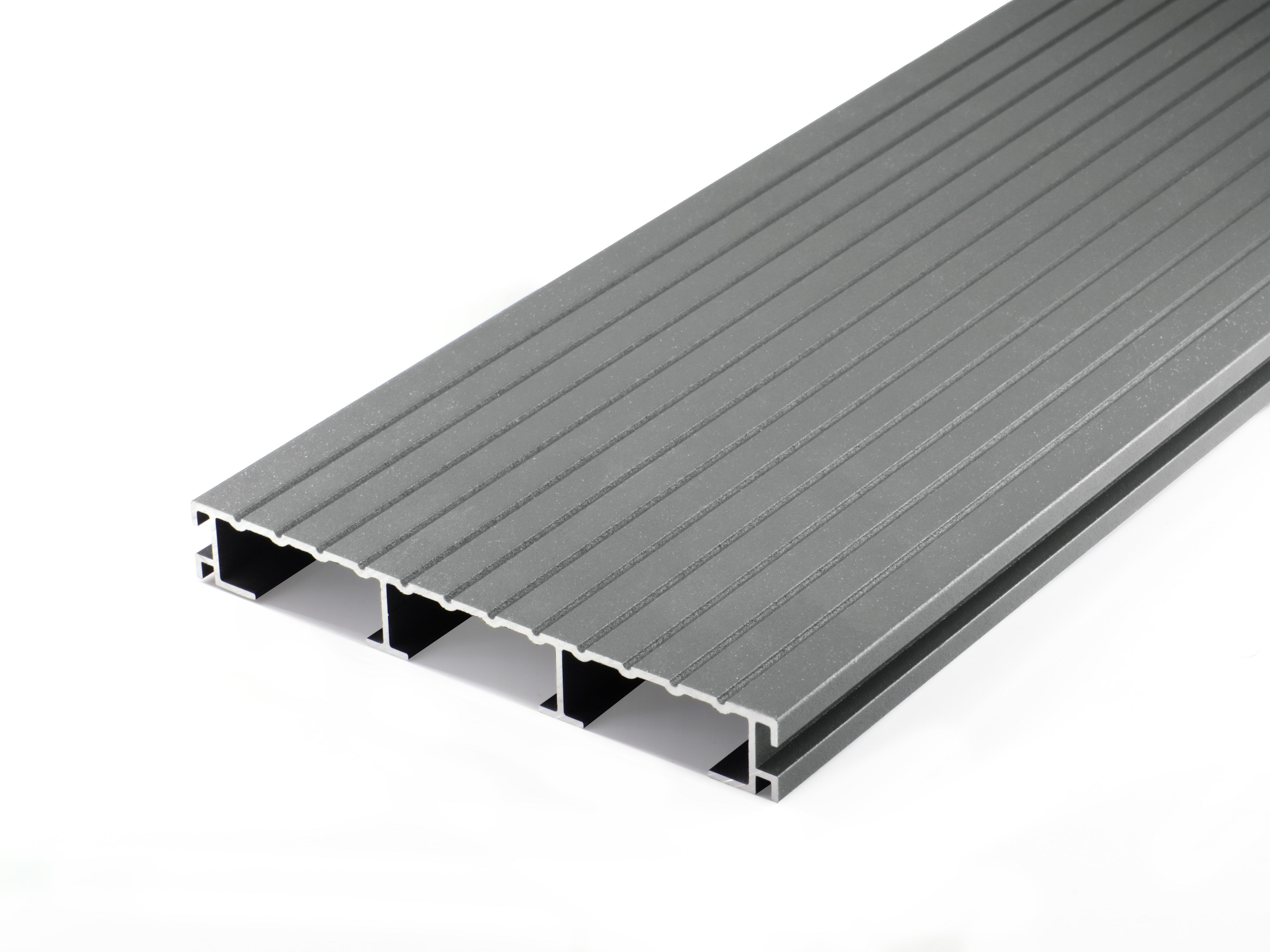 Non-combustible Aluminium Decking Board | RAL 7037 Dusty Grey | 200mm x 25mm x 3.2m