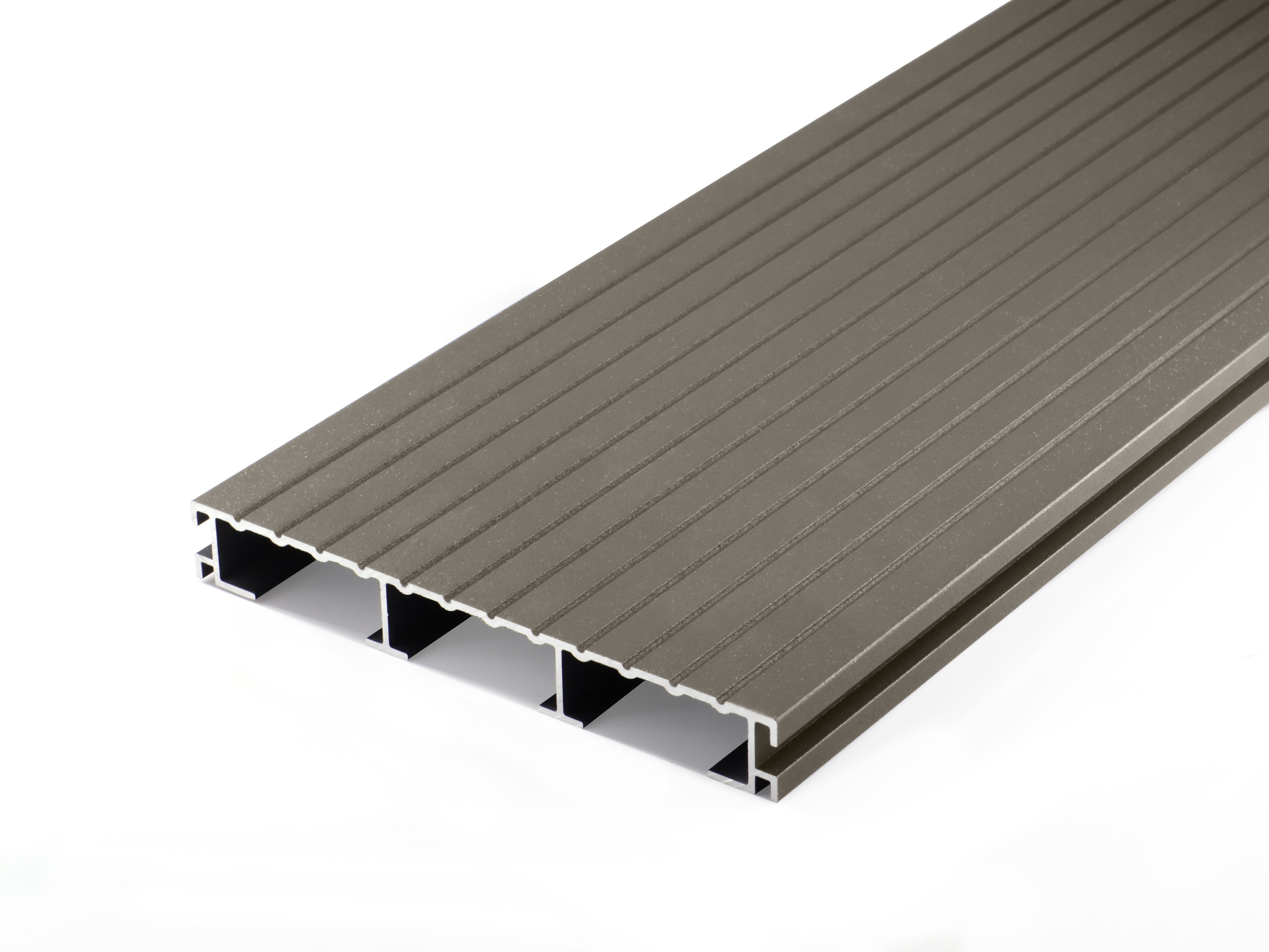 Non-combustible Aluminium Decking Board | RAL 7039 Quartz Brown | 200mm x 25mm x 3.2m