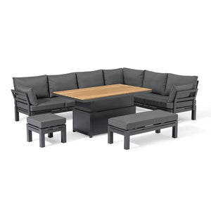Oslo Corner Group with Teak Rising Table | Charcoal  Maze   