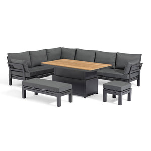 Oslo Corner Group with Teak Rising Table | Charcoal  Maze   