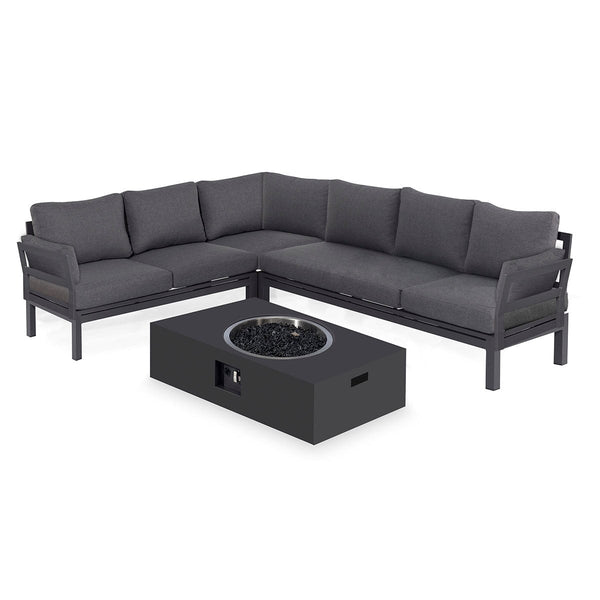 Oslo Corner Sofa Group with Rectangular Gas Fire Pit Coffee Table | Charcoal  Maze   