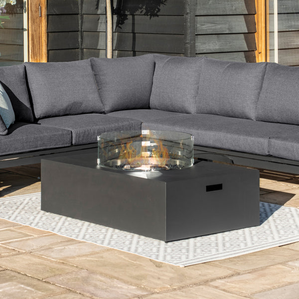 Oslo Corner Sofa Group with Rectangular Gas Fire Pit Coffee Table | Charcoal  Maze   