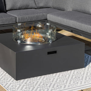 Oslo Large Corner Sofa Group with Square Gas Fire Pit Coffee Table | Charcoal  Maze   