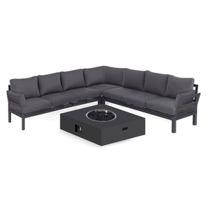 Oslo Large Corner Sofa Group with Square Gas Fire Pit Coffee Table | Charcoal  Maze   