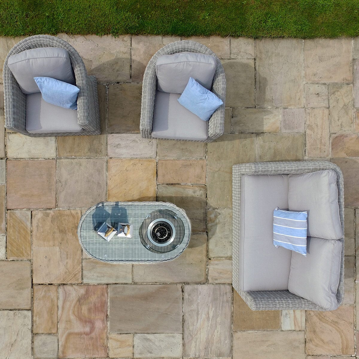 Oxford 2 Seat Sofa Set with Fire Pit | Light Grey