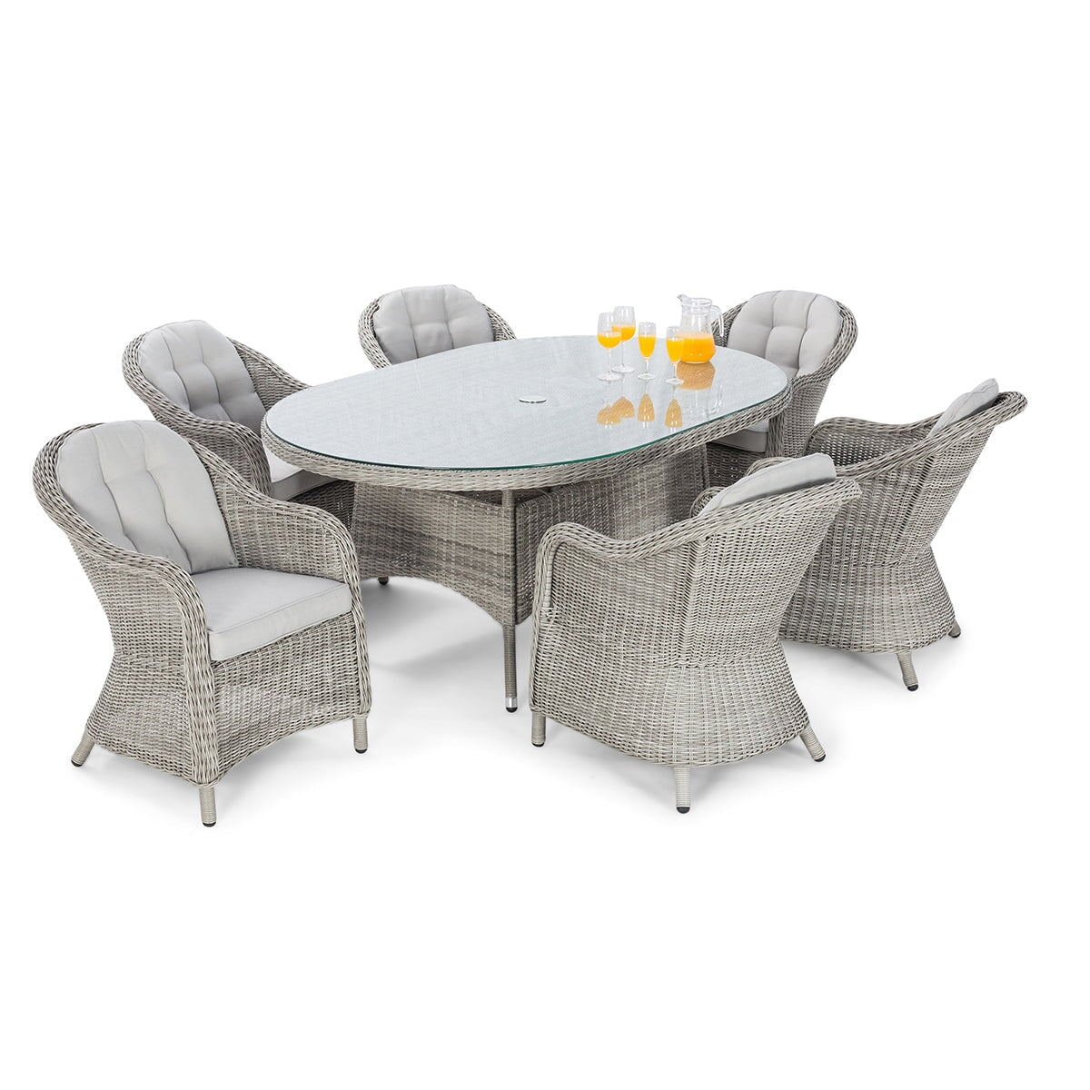 Oxford 6 Seat Oval Fire Pit Dining Set with Heritage Chairs  | Light Grey