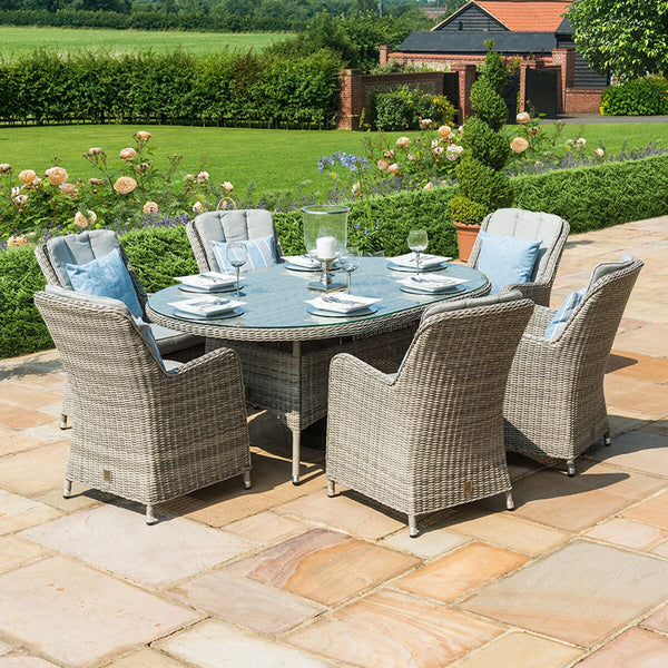 Oxford 6 Seat Oval Fire Pit Dining Set with Venice Chairs | Light Grey
