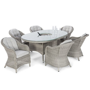 Oxford 6 Seat Oval Ice Bucket Dining Set with 
Heritage Chairs and Lazy Susan | Light Grey  Maze   