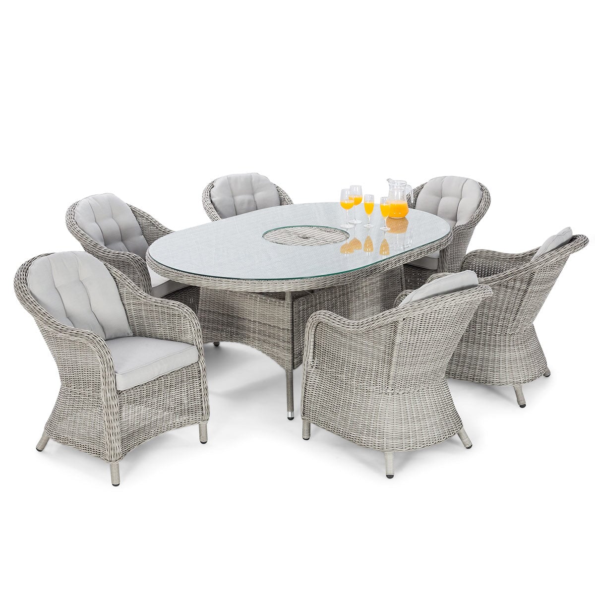 Oxford 6 Seat Oval Ice Bucket Dining Set with 
Heritage Chairs and Lazy Susan | Light Grey