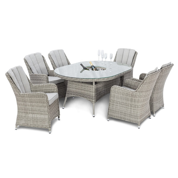 Oxford 6 Seat Oval Ice Bucket Dining Set with Venice Chairs and Lazy Susan | Light Grey  Maze   