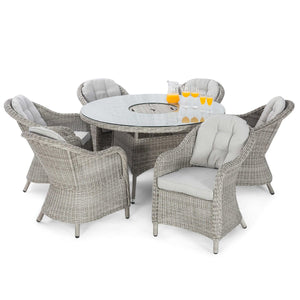 Oxford 6 Seat Round Ice Bucket Dining Set with Heritage Chairs and Lazy Susan | Light Grey  Maze   