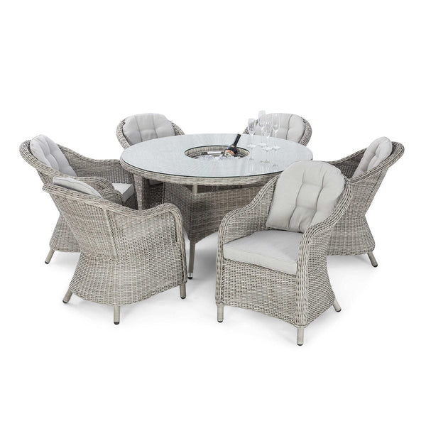 Oxford 6 Seat Round Ice Bucket Dining Set with Heritage Chairs and Lazy Susan | Light Grey  Maze   