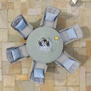 Oxford 6 Seat Round Ice Bucket Dining Set with Venice Chairs and Lazy Susan | Light Grey  Maze   