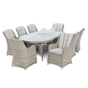 Oxford 8 Seat Oval Ice Bucket Dining Set with Venice Chairs and Lazy Susan | Light Grey  Maze   