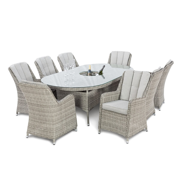 Oxford 8 Seat Oval Ice Bucket Dining Set with Venice Chairs and Lazy Susan | Light Grey  Maze   