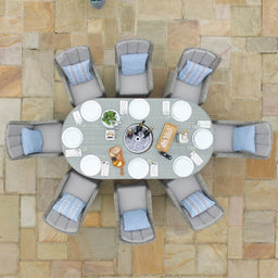Oxford 8 Seat Oval Ice Bucket Dining Set with Venice Chairs and Lazy Susan | Light Grey