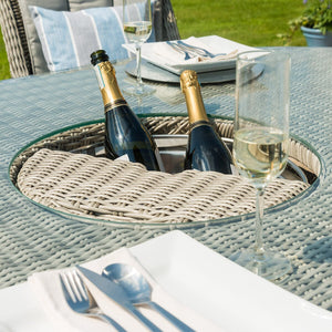 Oxford 8 Seat Oval Ice Bucket Dining Set with Venice Chairs and Lazy Susan | Light Grey  Maze   