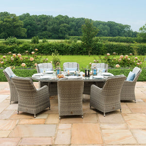 Oxford 8 Seat Oval Ice Bucket Dining Set with Venice Chairs and Lazy Susan | Light Grey  Maze   