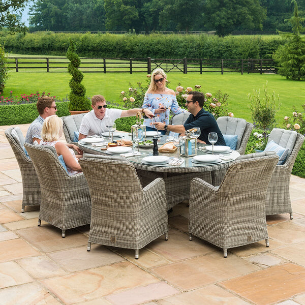 Oxford 8 Seat Oval Ice Bucket Dining Set with Venice Chairs and Lazy Susan | Light Grey  Maze   